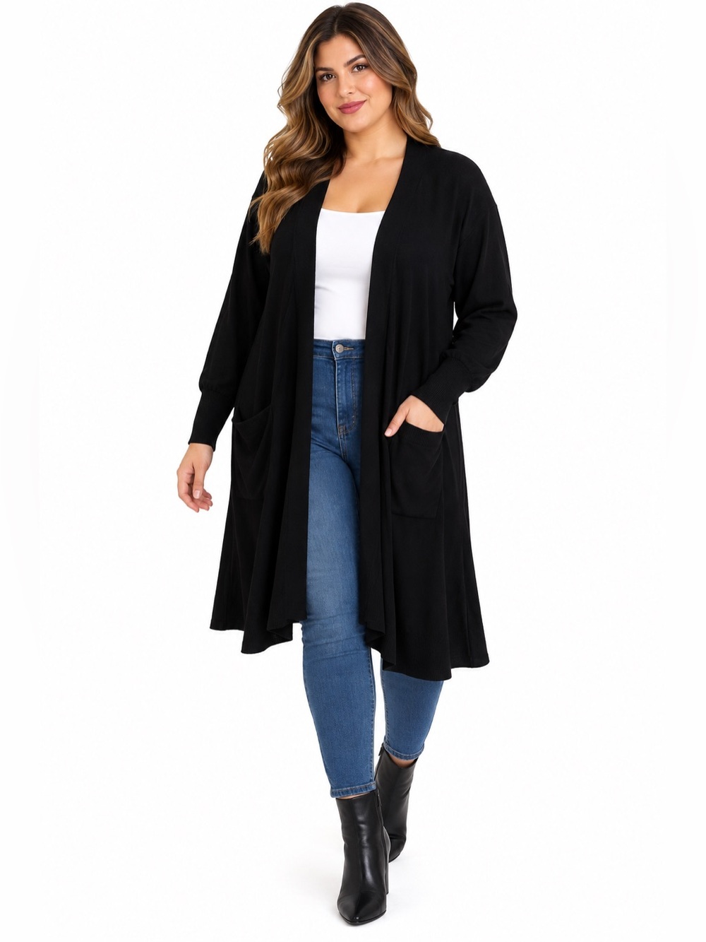 🦋Nine West Women’s Black longline Open Front  Cardigan Size 3X  Plus Size